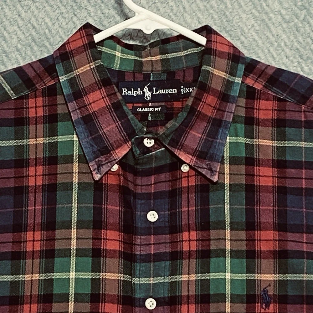 Polo Ralph Lauren Men's Shirt XXL Classic Fit Plaid Oxford Red Green Button